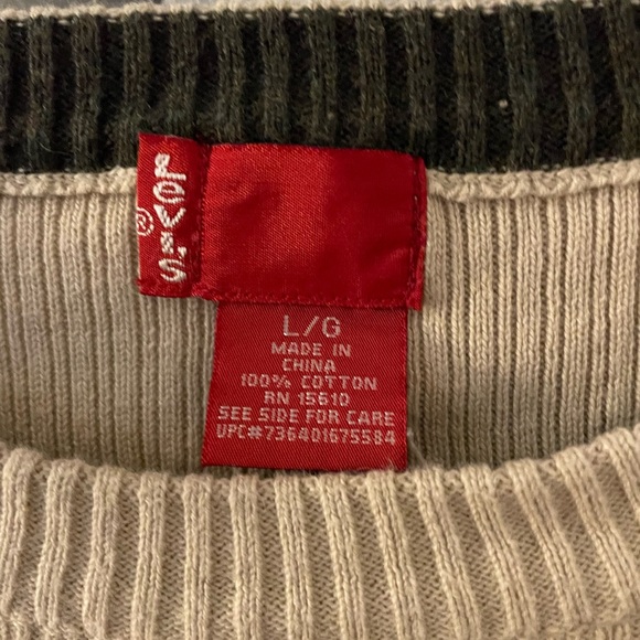 LEVI'S Red Tab 100% Cotton Knit Tan Crewneck Sweater Men's Sz L. RIBBED DETAILS - Picture 4 of 5